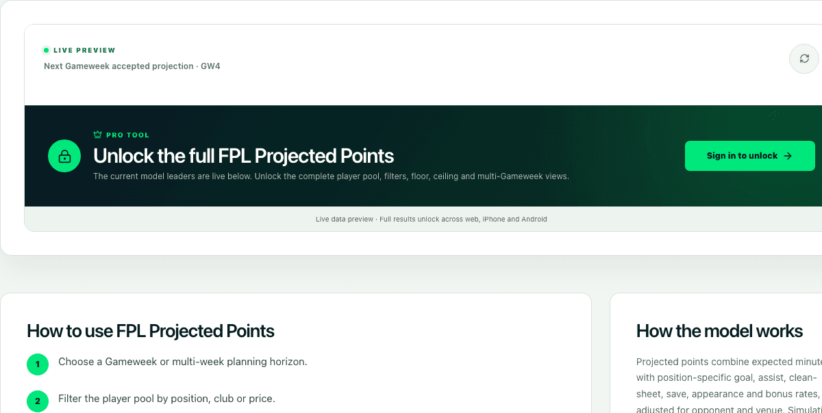 FPL Projected Points interface preview